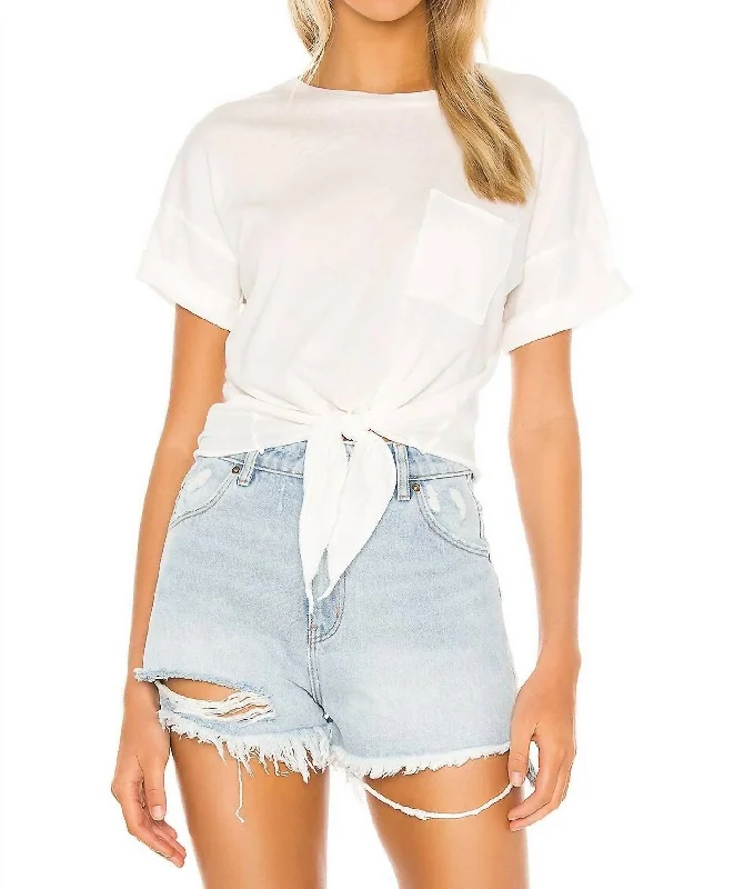 Arlene Front Tie Pocket Tee In White