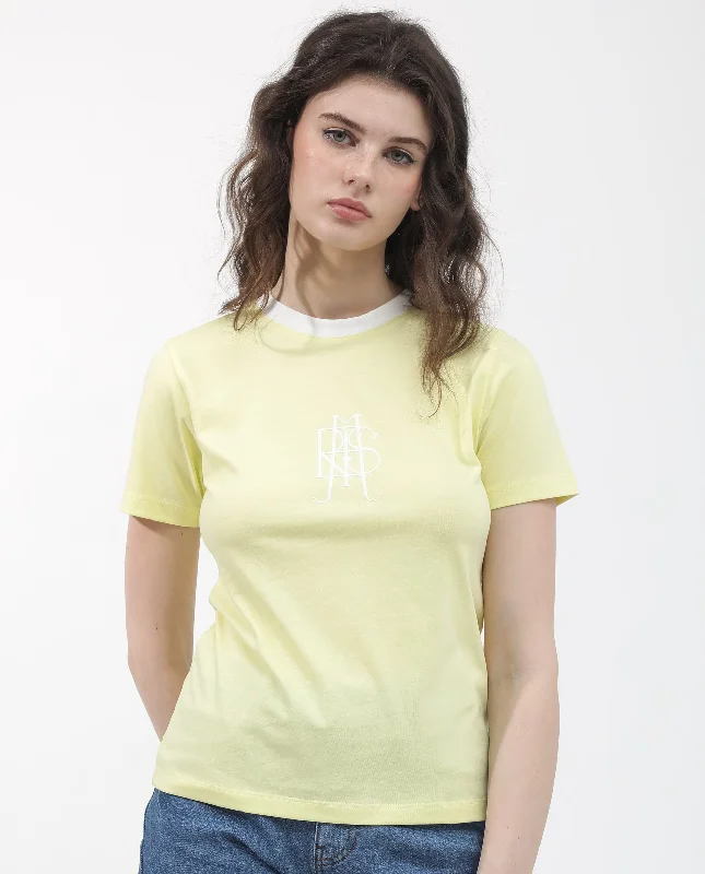 Rareism Women'S Cosme Yellow Cotton Poly Fabric Short Sleeve Crew Neck Solid T-Shirt