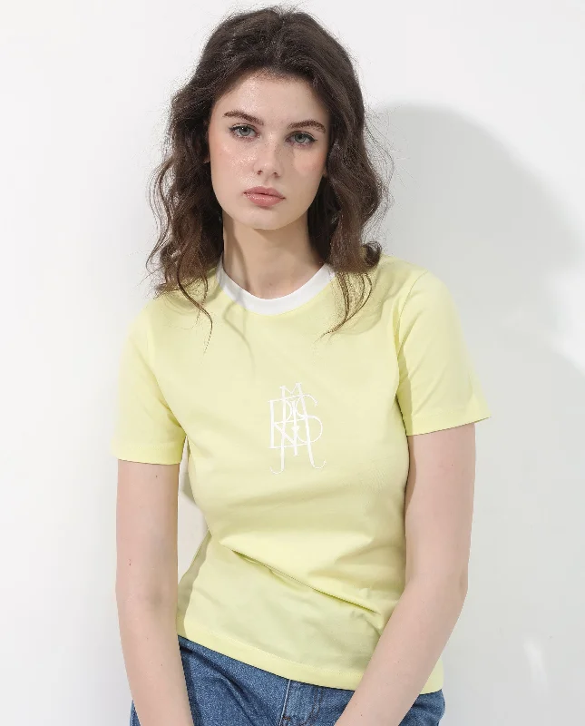 Rareism Women'S Cosme Yellow Cotton Poly Fabric Short Sleeve Crew Neck Solid T-Shirt