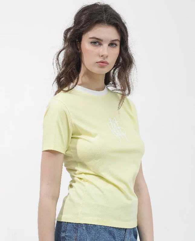 Rareism Women'S Cosme Yellow Cotton Poly Fabric Short Sleeve Crew Neck Solid T-Shirt