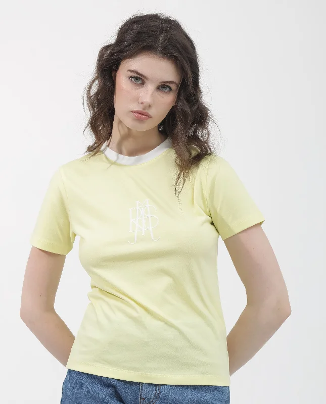 Rareism Women'S Cosme Yellow Cotton Poly Fabric Short Sleeve Crew Neck Solid T-Shirt