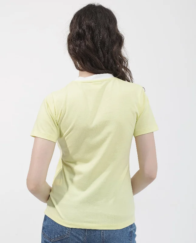 Rareism Women'S Cosme Yellow Cotton Poly Fabric Short Sleeve Crew Neck Solid T-Shirt