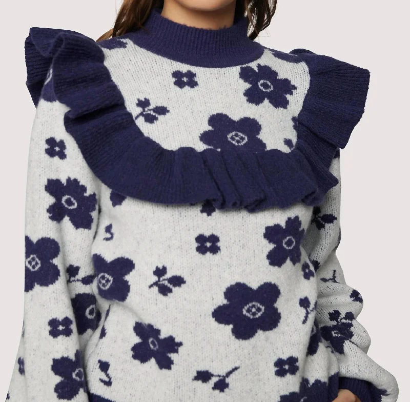 Flower School Top In Navy Floral