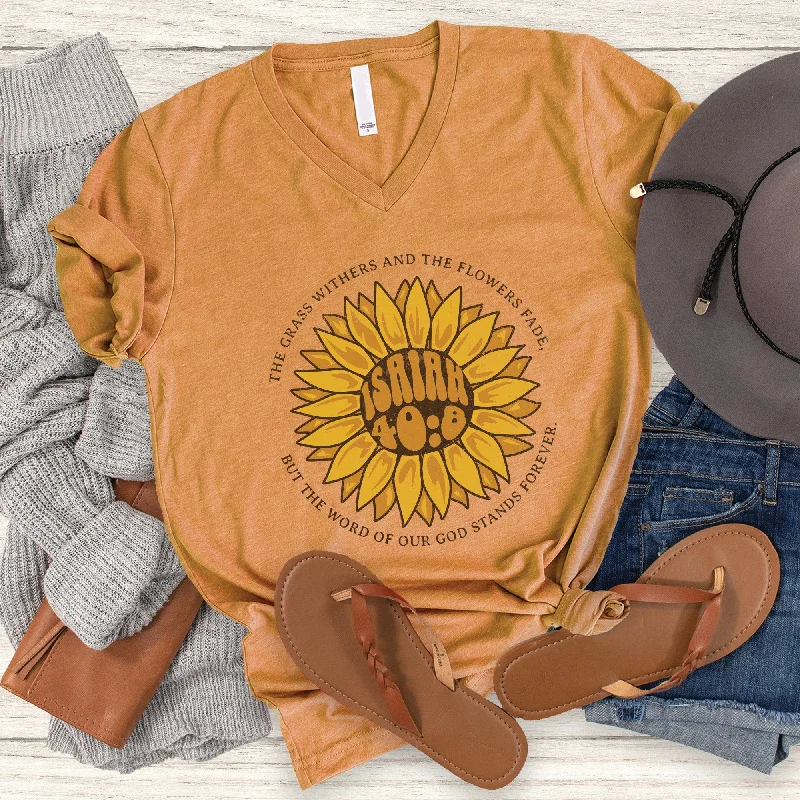 Isaiah 40:8 Sunflower V-Neck