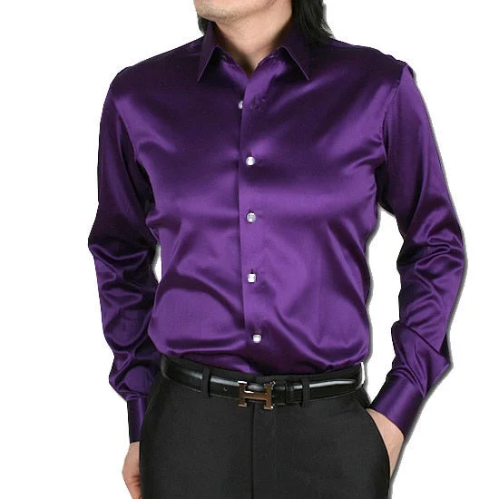 Sixsr 2024 Men's Luxury Silky Shirts Long Sleeve Fashion Loose Casual Silk Like Men Dress Shirt Plus size Wedding Party Stage Clothes