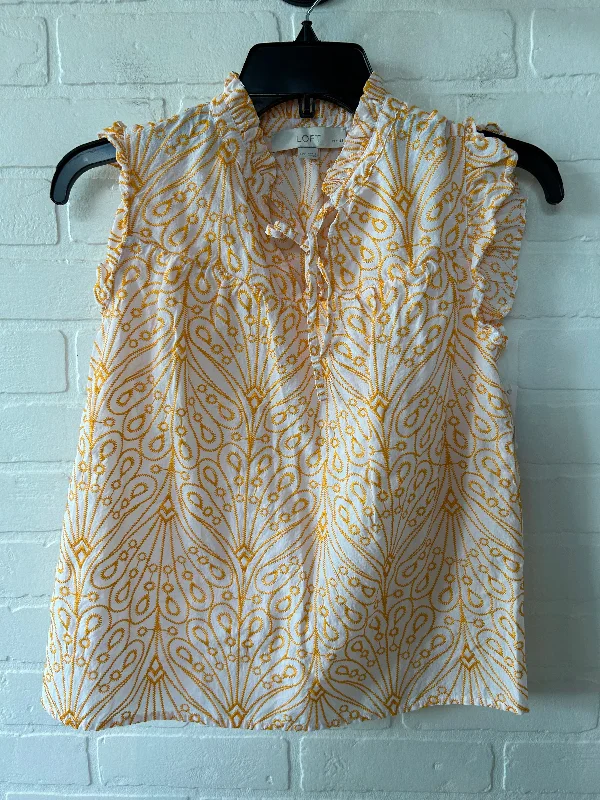 Orange & White Top Short Sleeve Loft, Size Xxs