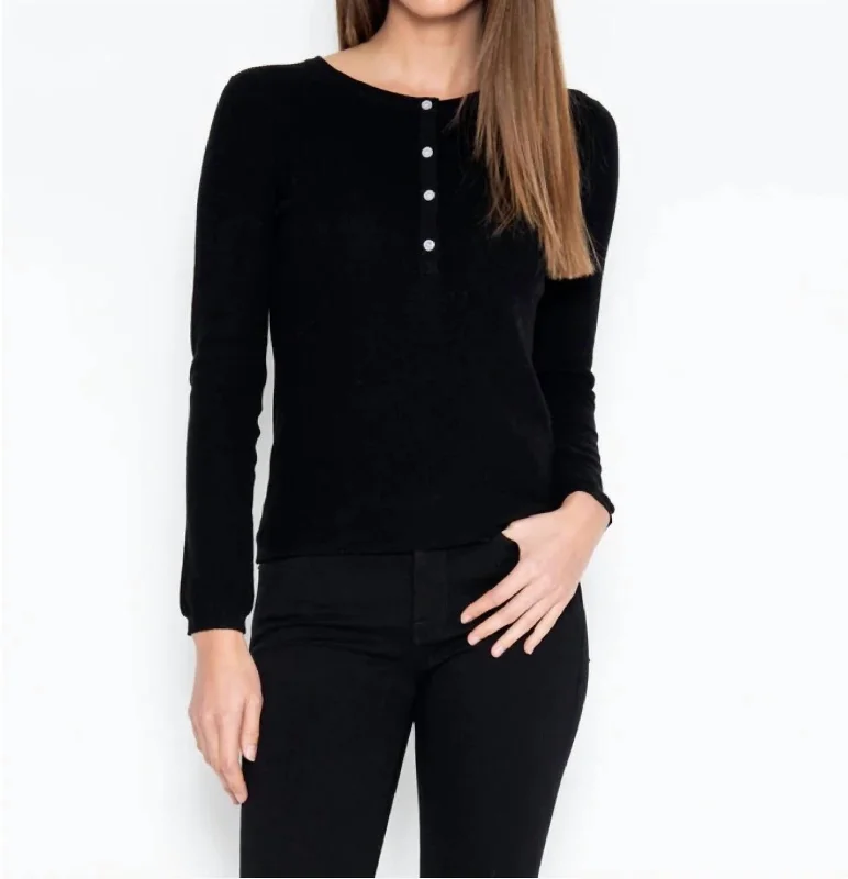 Sterling Long Sleeve Henley Top In Black