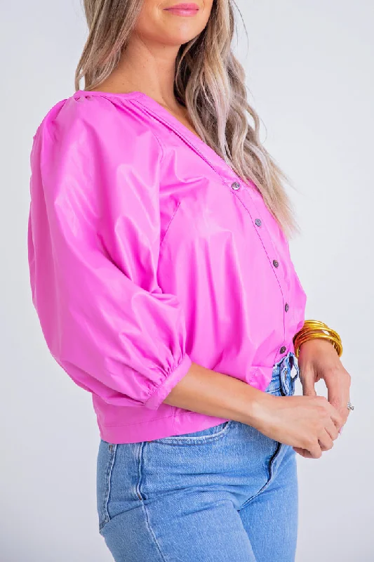 Faux Leather Button Top