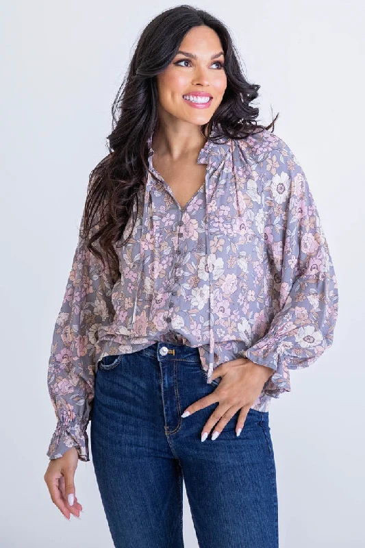 Floral Boho Button Top