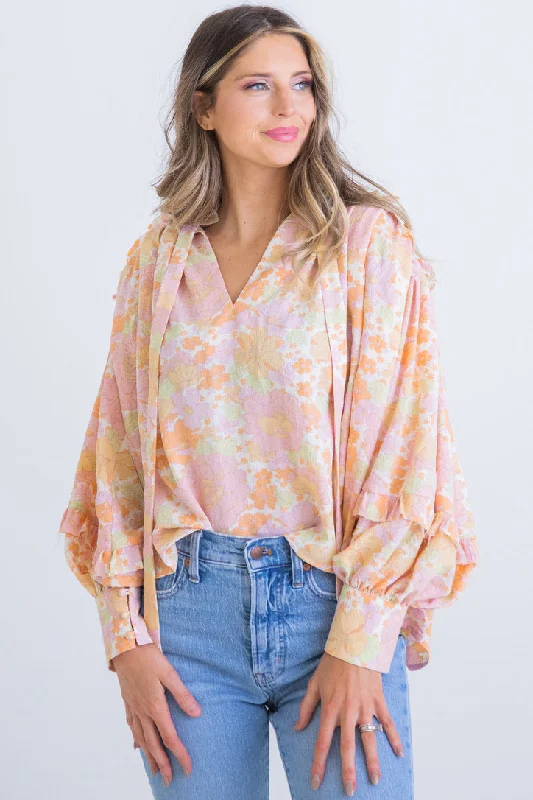 Floral Seersucker Ruffle Top