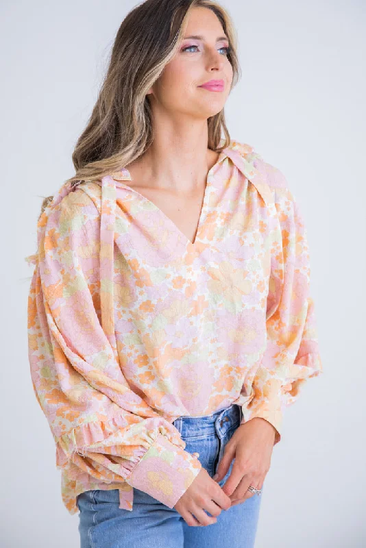 Floral Seersucker Ruffle Top