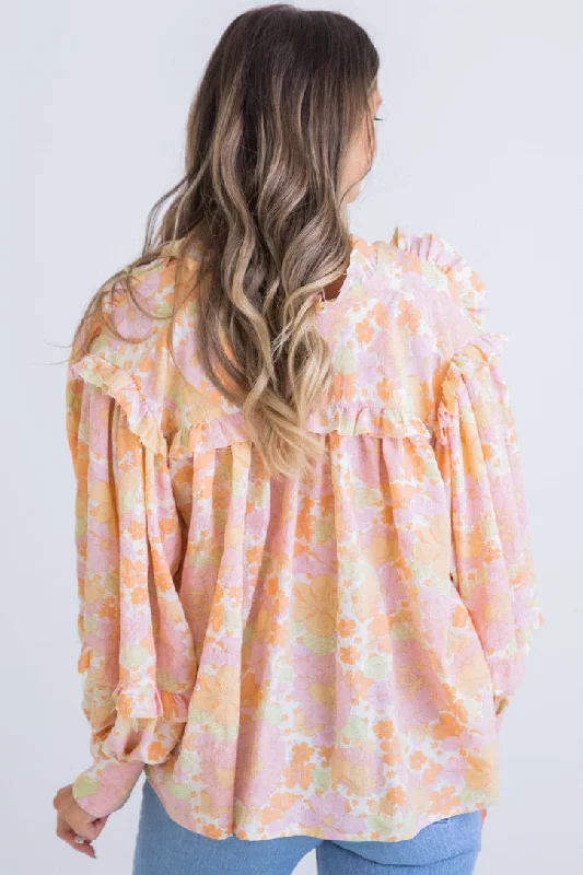 Floral Seersucker Ruffle Top