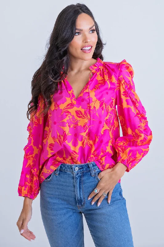 Floral Tropical Ruffle Sleeve Top