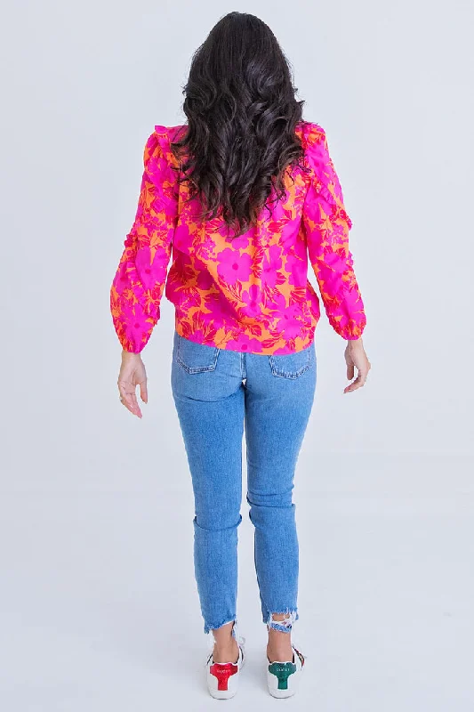 Floral Tropical Ruffle Sleeve Top