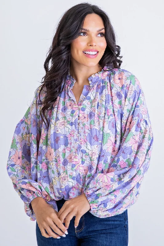 Floral Vneck Button Top