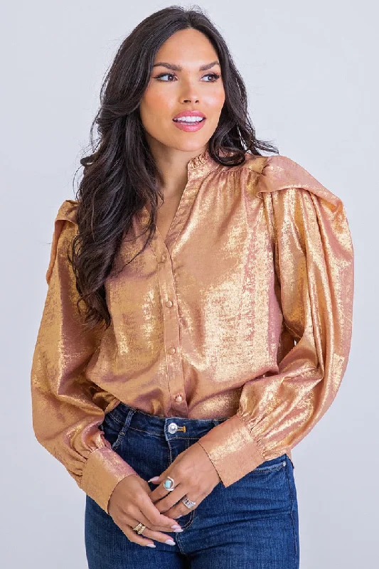 Metallic Puff Sleeve Top