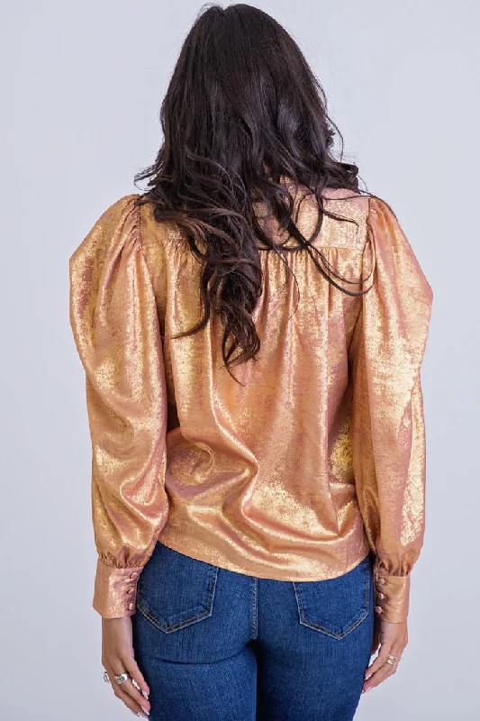 Metallic Puff Sleeve Top