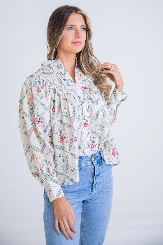 Paris Floral Pleat Top