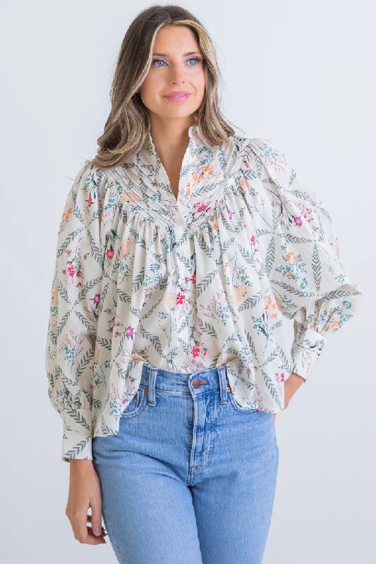 Paris Floral Pleat Top