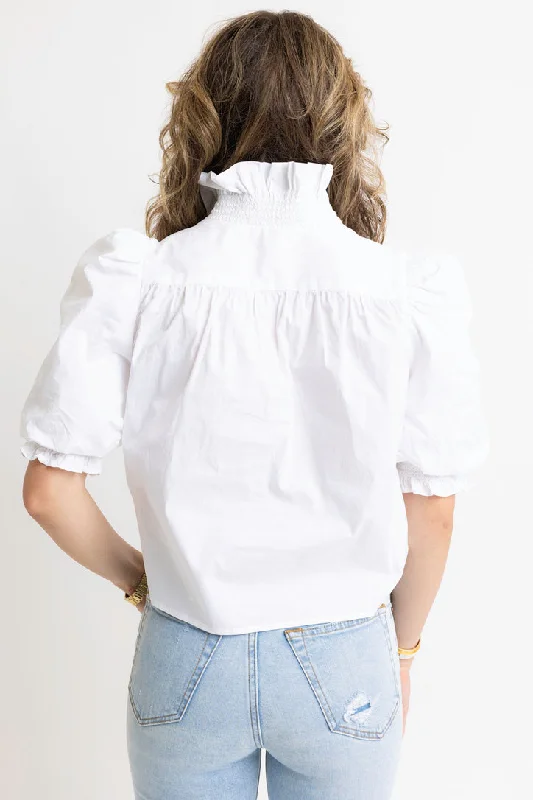 Poplin Puff Sleeve Ruffle Top