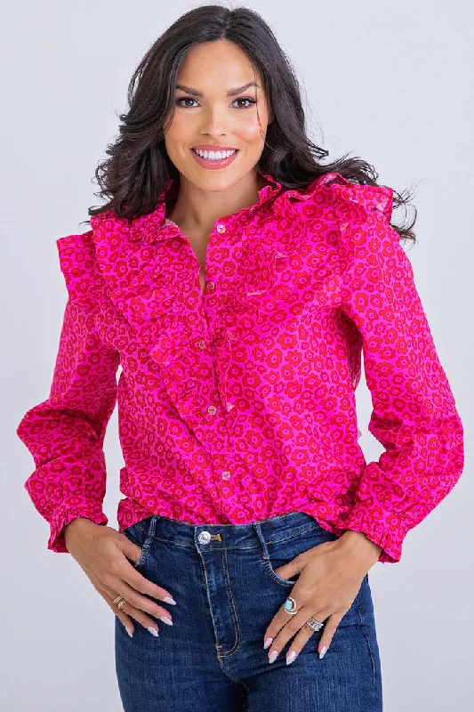 Retro Floral Ruffle Top