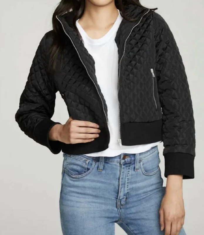 Cropped Hooded Jacket With Rib In True Black