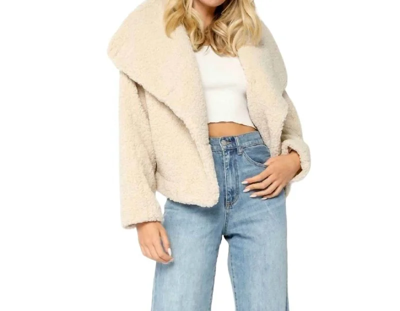 Faux Fur Cropped Hoodie In Beige