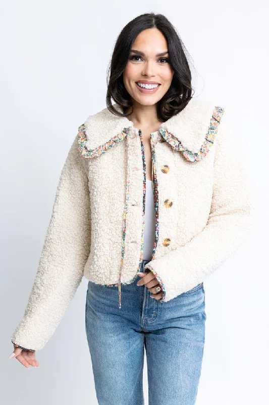 Floral Trim Button Fleece Jacket