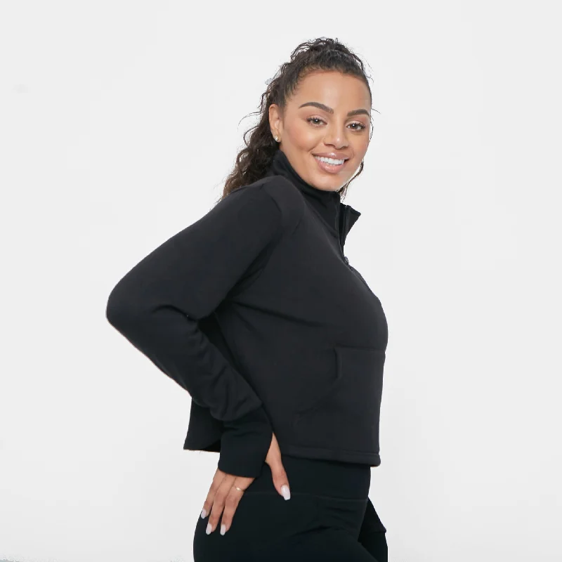 Hailey Cropped Half Zip - Black