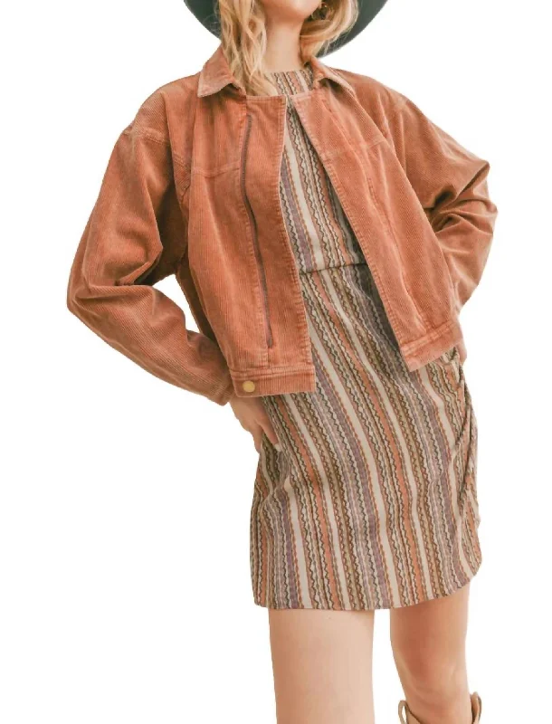 Kahlo Washed Cord Crop Jacket In Rust