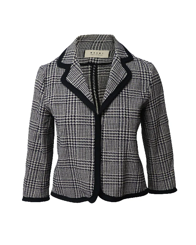 Marni Cropped Checked Jacket in Black Cotton