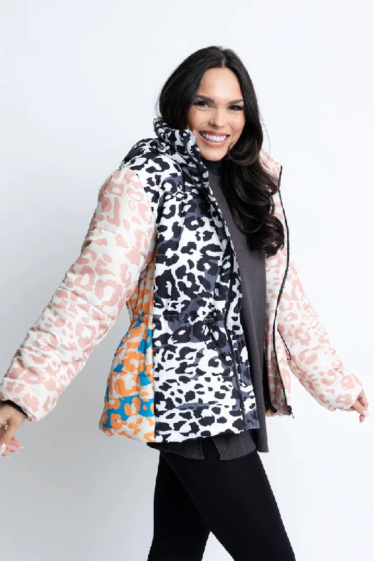 Mixed Leopard Puffer Jacket