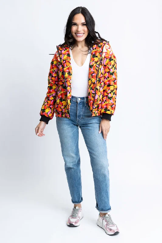 Multi Floral Hooded Puffer Jacket