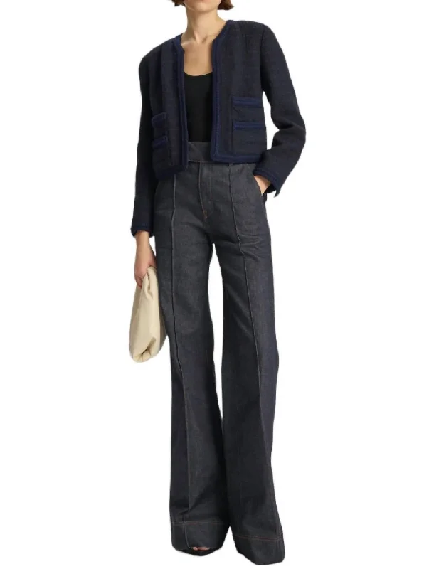 Ollie Cropped Tweed Jacket In Maritime Navy