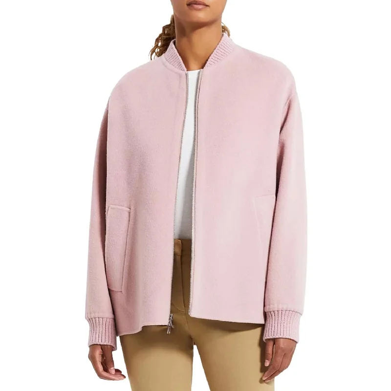 Oversized Zip Up Bomber Jacket In Blush