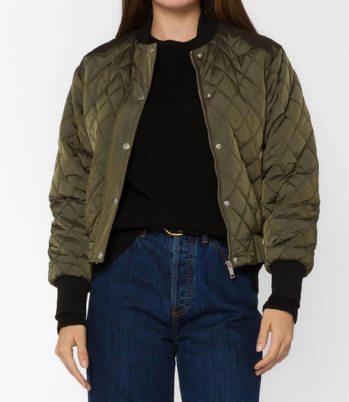 Quilted Bomber Jacket In Army Green