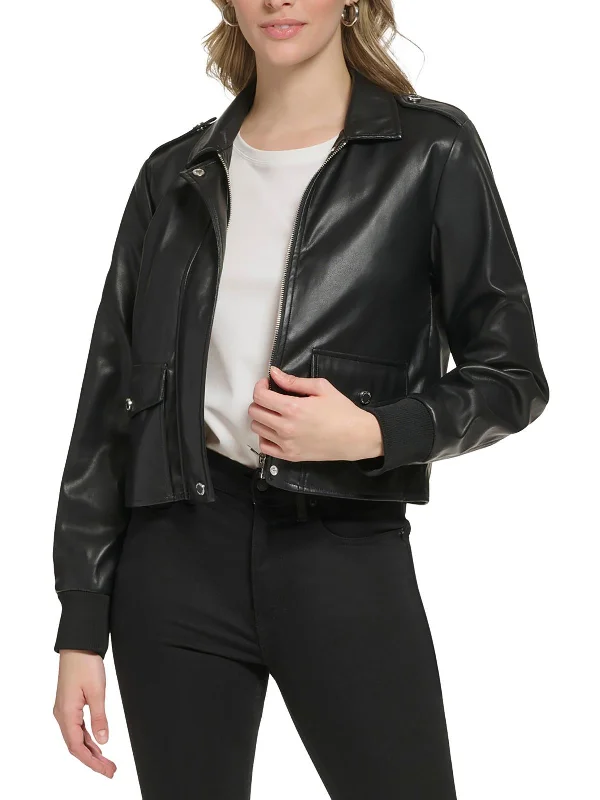 Womens Faux Leather Soft Shell Jacket