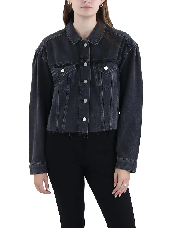 Womens Frayed Hem Cropped Denim Jacket