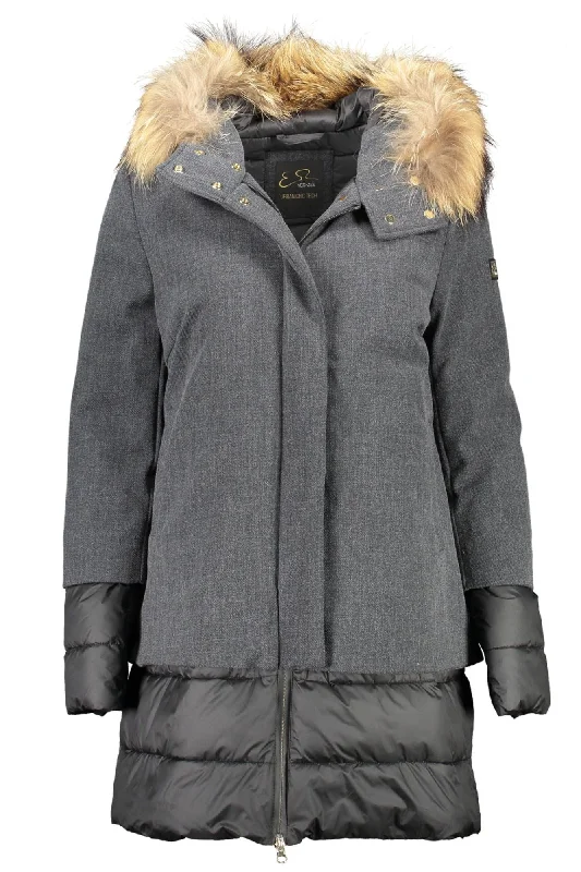 Yes Zee Elegant Long-Sleeve Down Jacket with Removable Fur Women's Hood