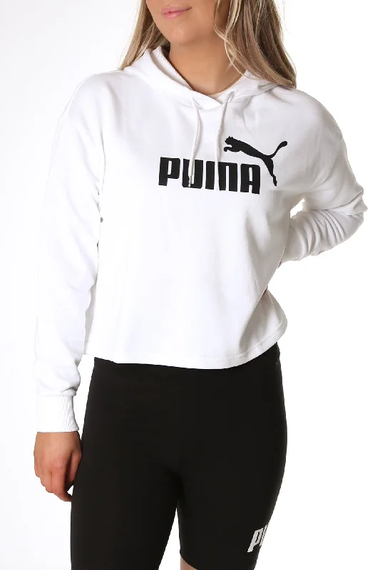 Essentials Cropped Logo Hoodie Puma White