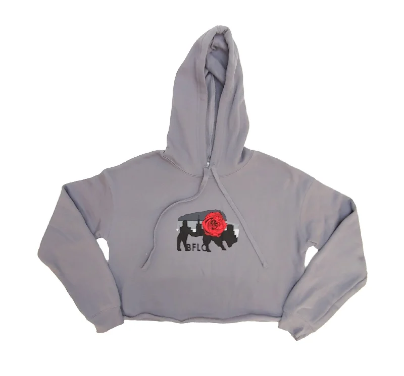 Grey Cropped Rose Hoodie