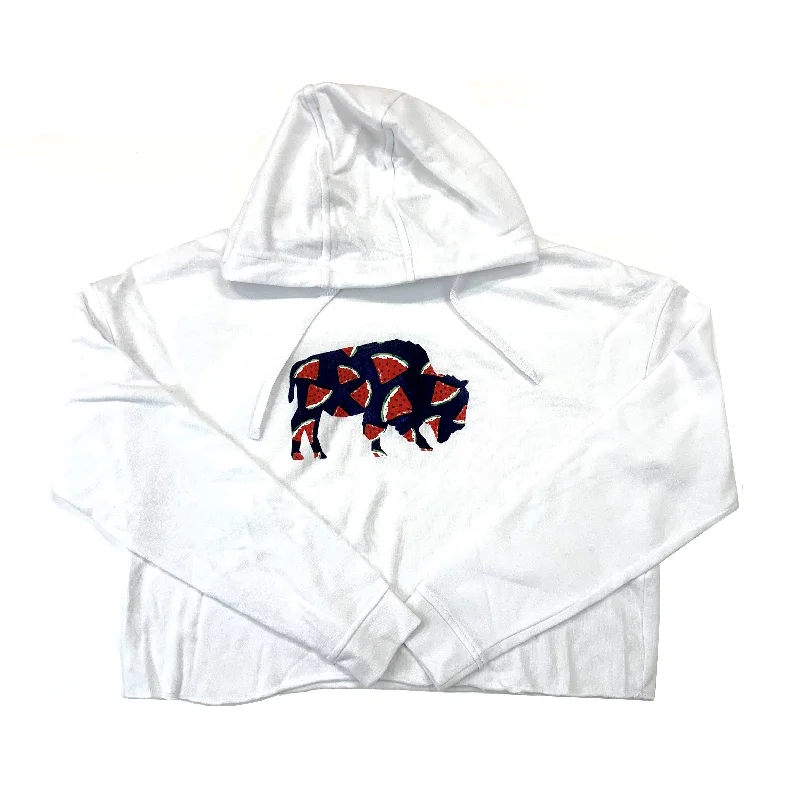 Ladies White Cropped Watermelon Hoodie