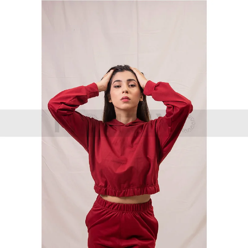 Red Oversized Cropped Hoodie