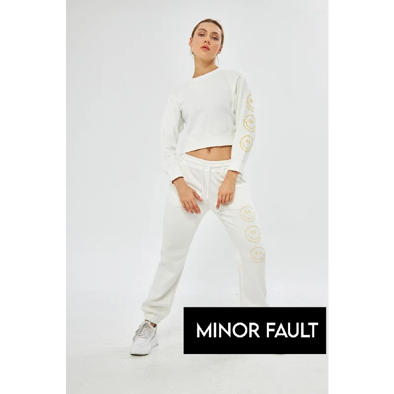 (Minor Fault) White Oversized Cropped Sweatshirt