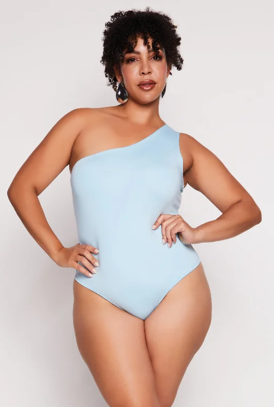 Plus Size Daisy Double Lined One Shoulder Bodysuit