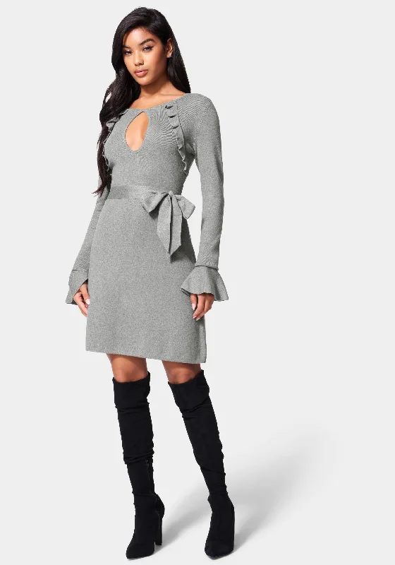 Bell Sleeve Belted Sweater Dress