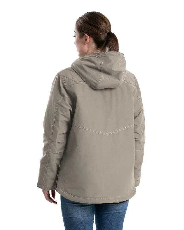 Berne Womens Softstone Micro-Duck Hooded Grey Stone Cotton Blend Coat