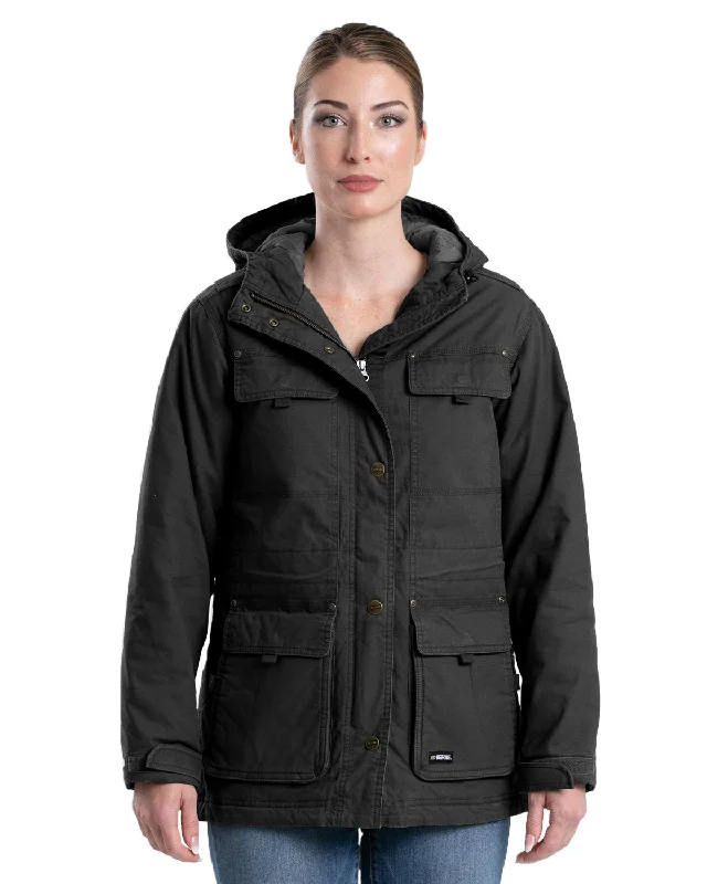 Berne Womens Softstone Washed Duck Utility Black 100% Cotton Coat