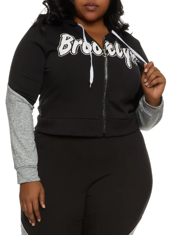 Plus Size Brooklyn Zip Front Graphic Hoodie