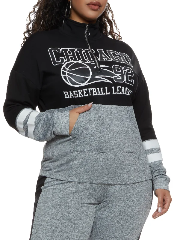 Plus Size Chicago 92 Basketball League Half Zip Sweatshirt